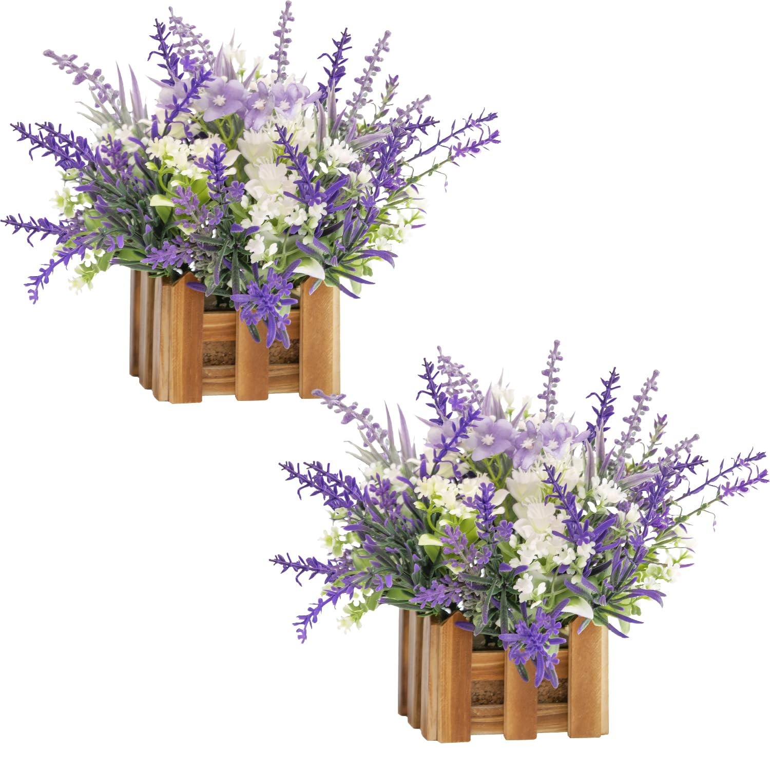 Artificial Lavender Plants in Wooden Baskets, Artificial Mini White Flower Ar…