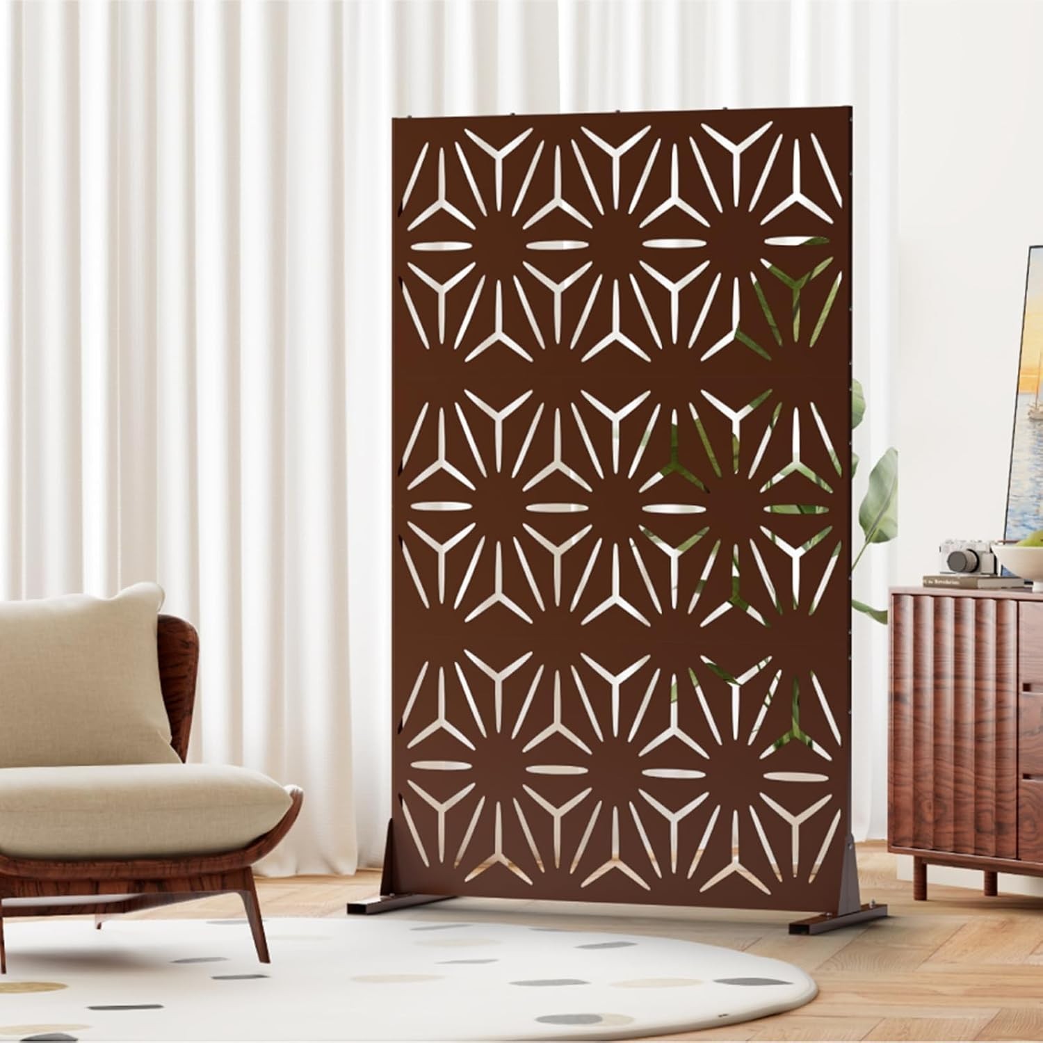 Metal Privacy Screen 72in *44in Outdoor Garden Metal Panel Decor For Courtyard
