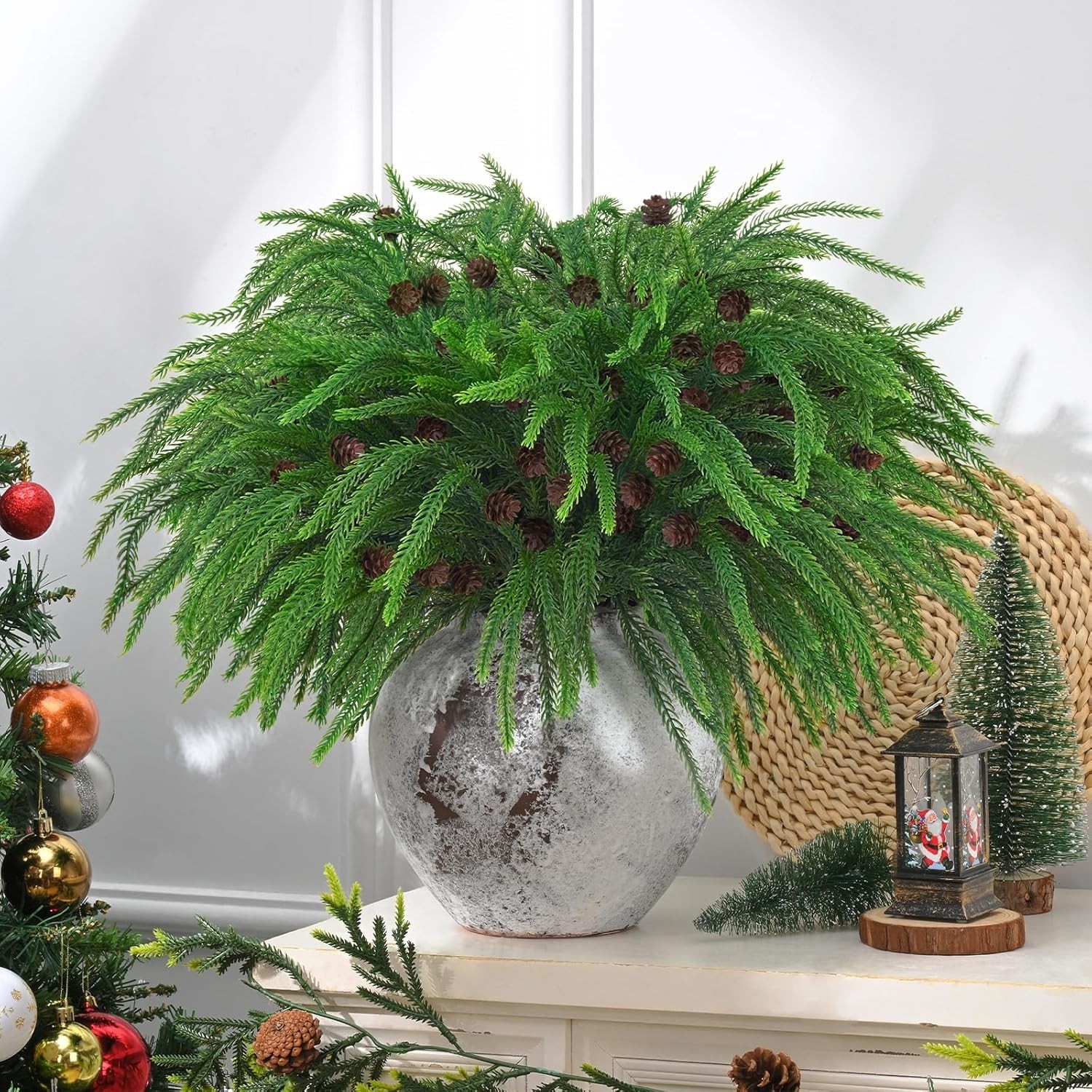 Dolicer 12 Pcs Christmas Decorations Norfolk Pine Stems, 17.7’’ Real Touch Norfo