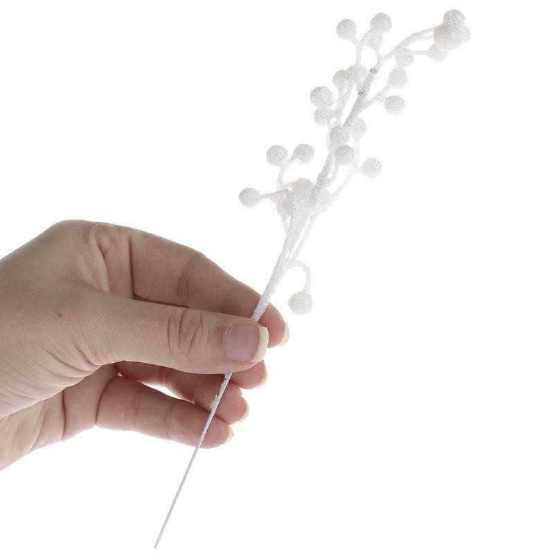 Factory Direct Craft Package of 24 Glittery White Artificial Berry Picks