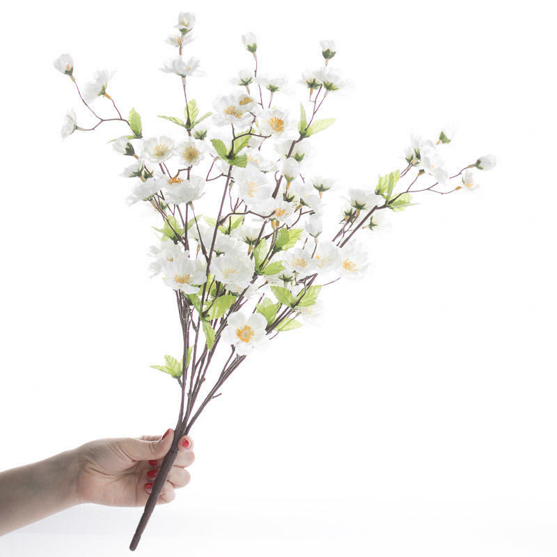 Realistic Look White Artificial Peach Blossom Floral Bush