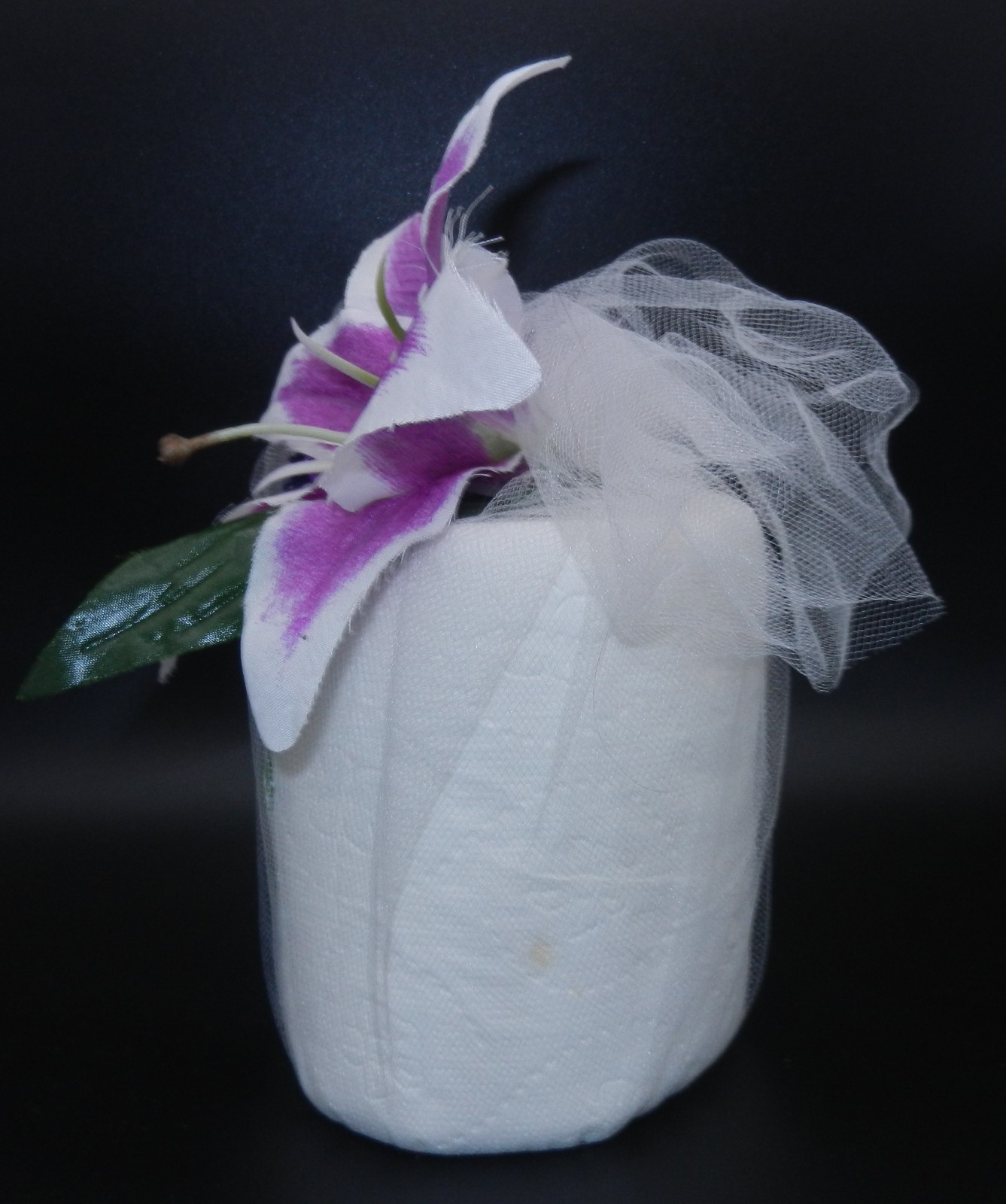 Potted Lily Plant Embroidered Toiletpaper Roll wrapped in Tulle w/Lily on top!