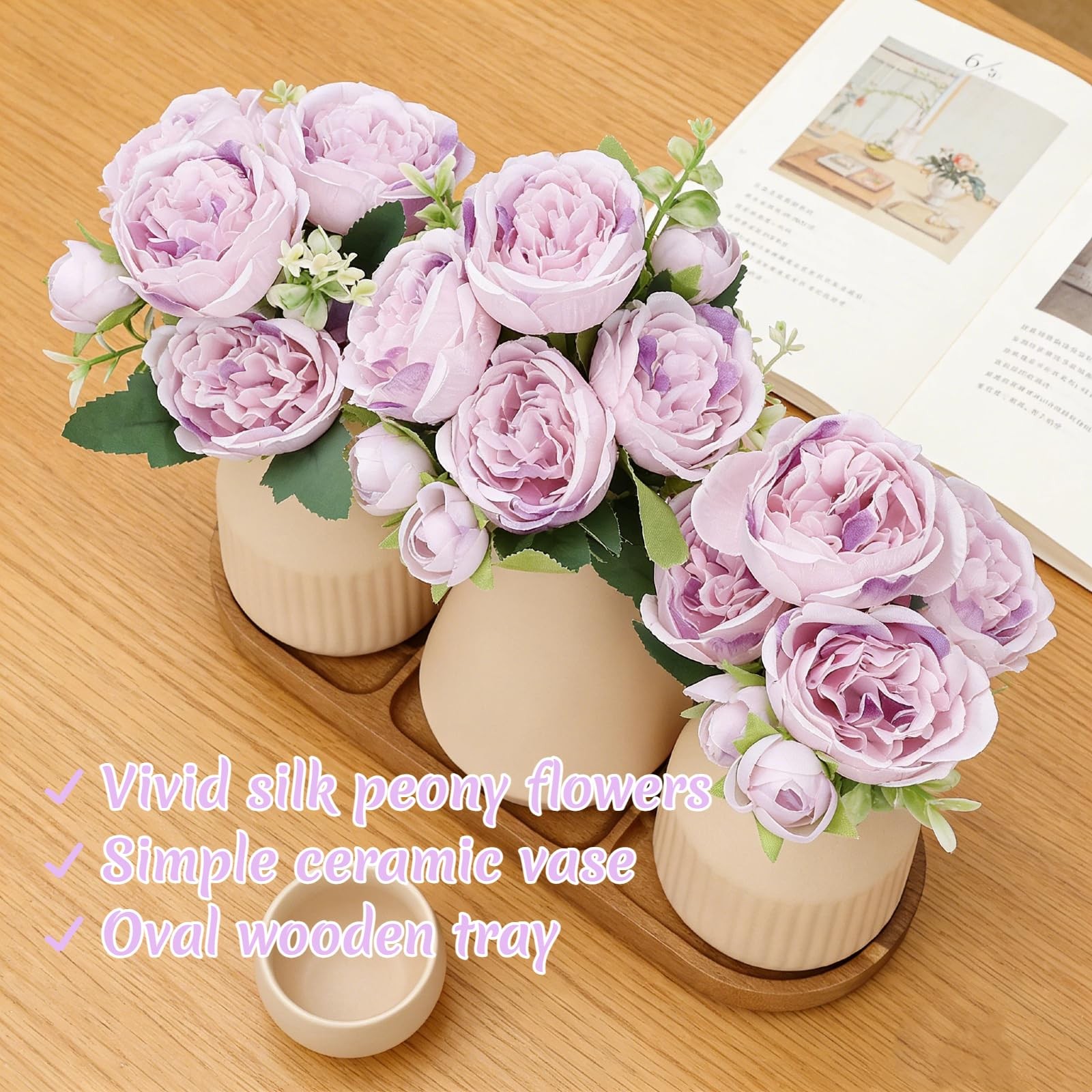 Flower Table Centerpiece – Dining Table Centerpiece Decor Set of 3 Fake Peoni…