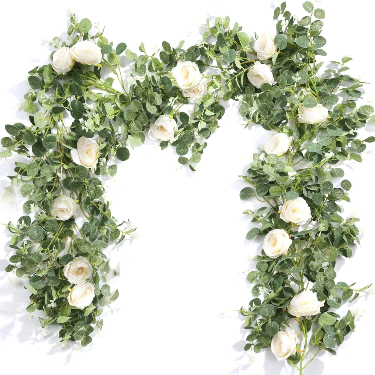 2Pcs 13FT Artificial Eucalyptus Flower Spring Garland W/ Fake Rose Flower Vine