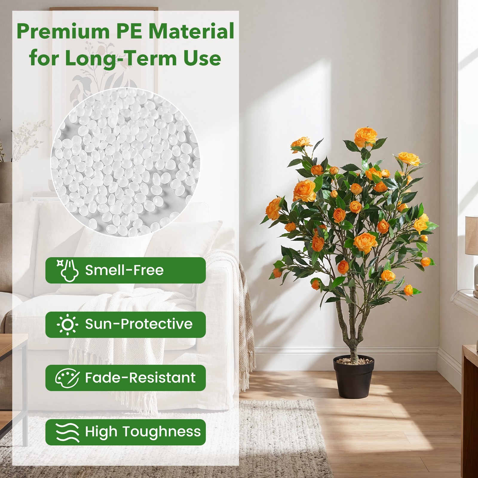 40″ Artificial Camellia Tree w/37 Flowers River Stones for Living Room Front