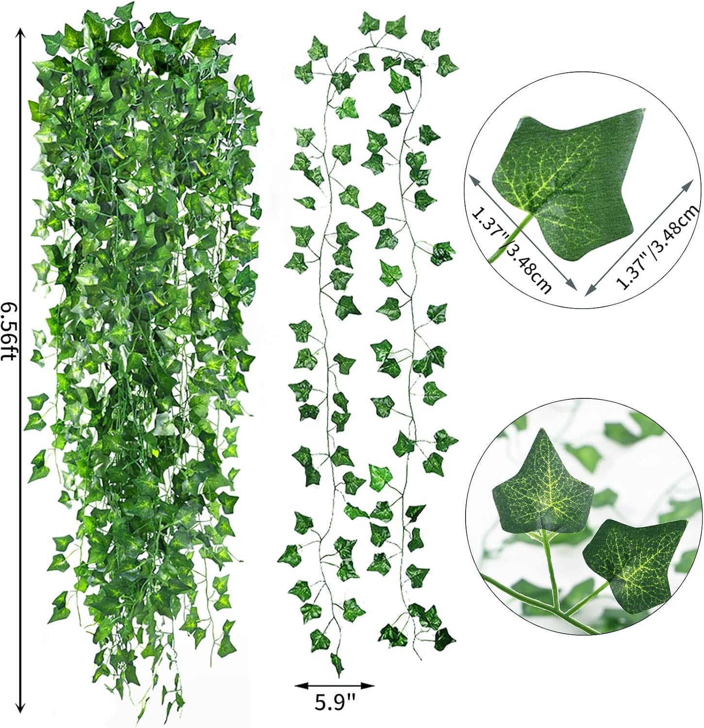 Paquete de 24 plantas colgantes de hojas de hiedra artificiales de 158 pies