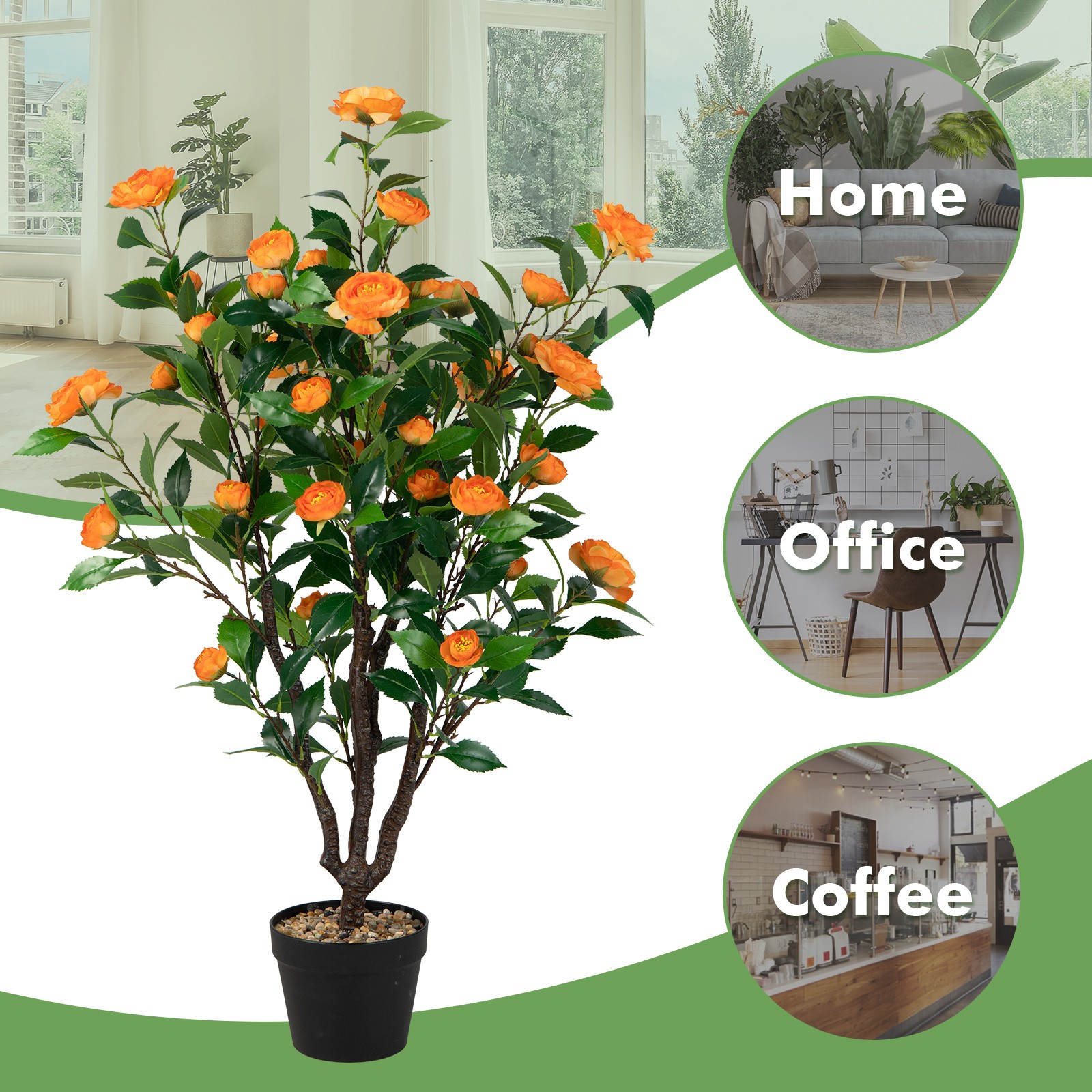 3.3 FT Artificial Tree Artificial Camellia Tree Faux Plant for Indoor & Outdoor