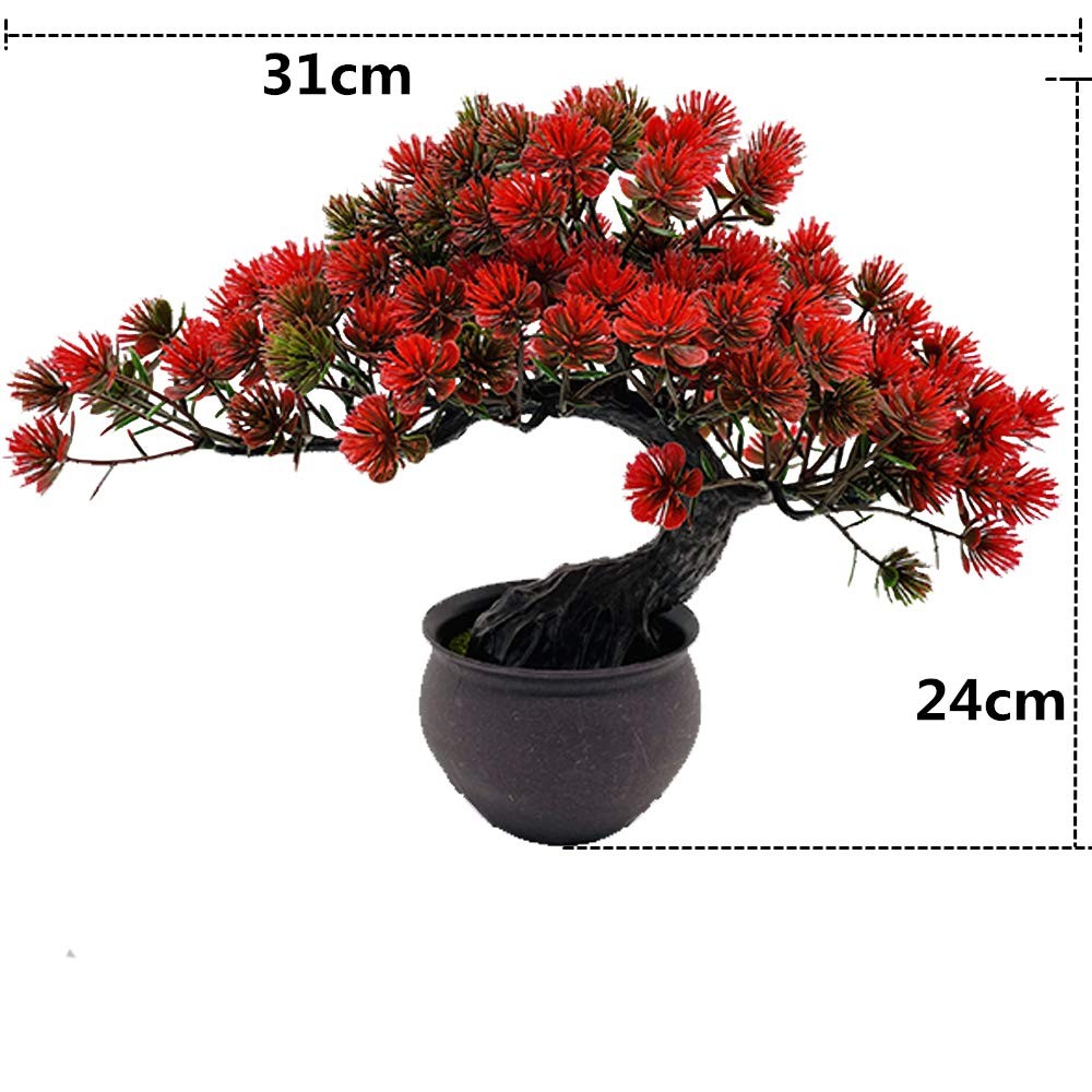 Fycooler Artificial Plants Bonsai Juniper Tree Potted 10in, Red