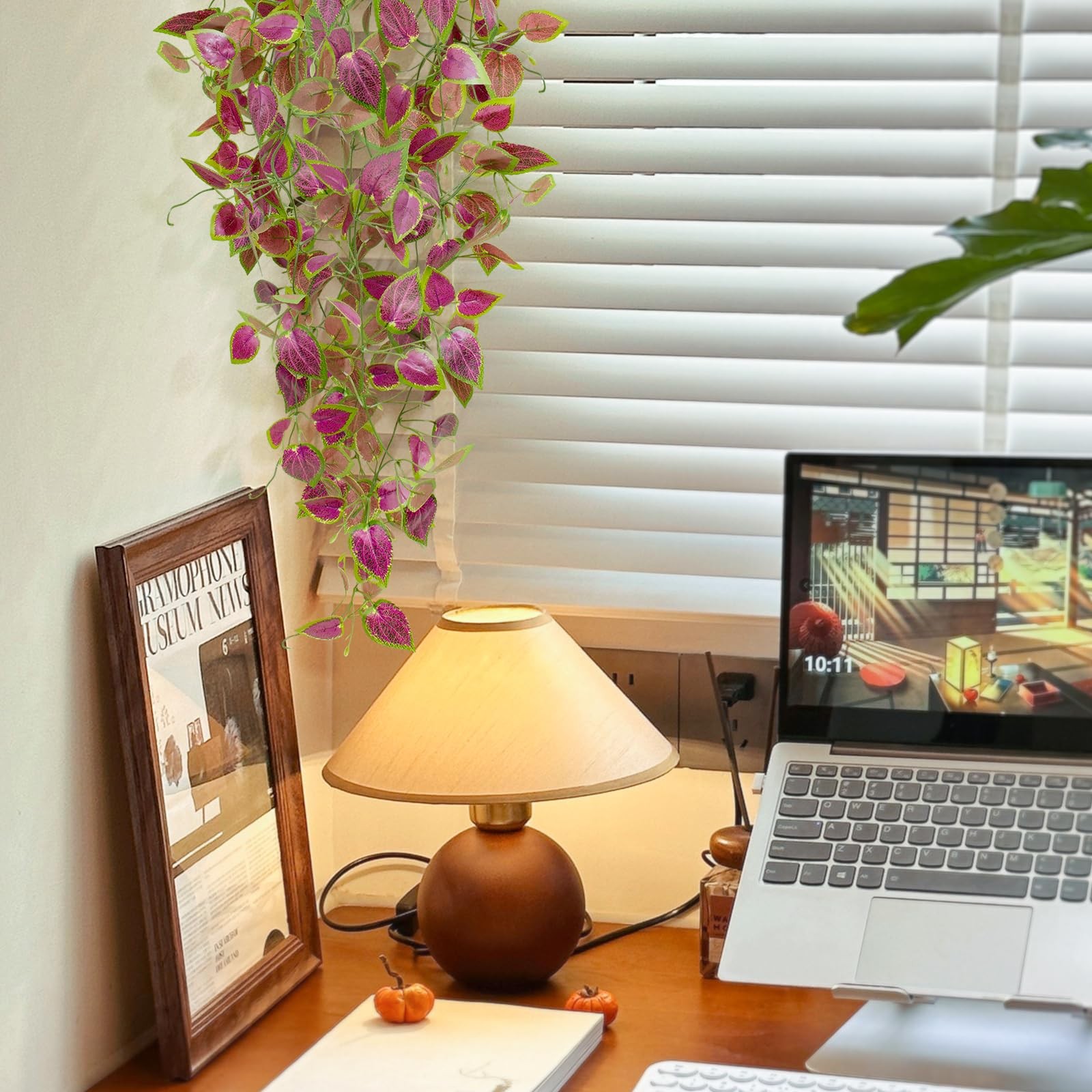 Artificial Hanging Potted Plants, Small Fake Purple Potted Plant Faux Ivy Vin…