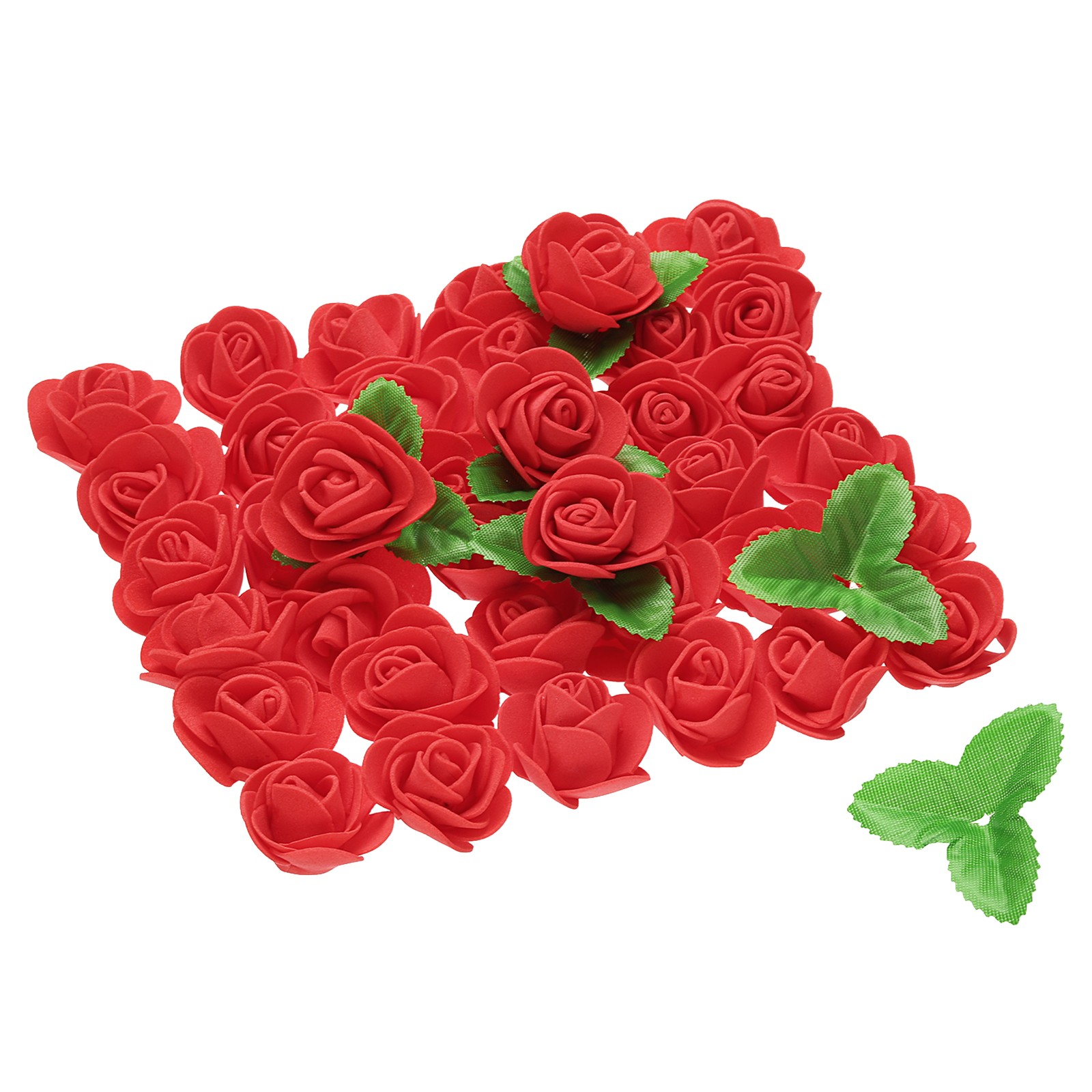 500pcs Foam Rose Heads 1.4 Inch with 10pcs Leaves for DIY Crafts Red