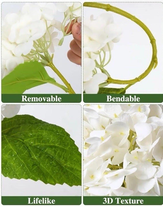 Fake Hydrangea Artificial Flowers With Vase 4 Pcs Real Touch And 3 Pc Eucalyptus