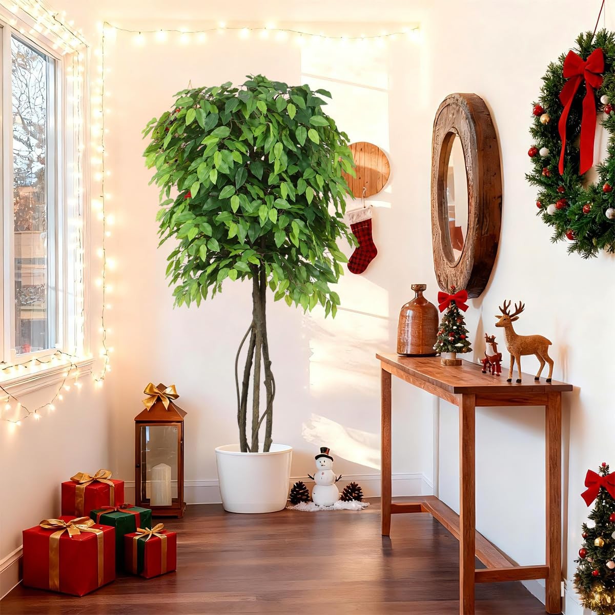 5ft Artificial Ficus Trees for Home Indoor Decor,Faux Banyan Plant with Nearl…