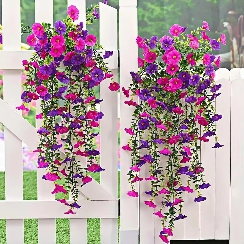 4PCS Artificial Morning Glory Vines UV Resistant Hanging Flowers Outdoor Decor
