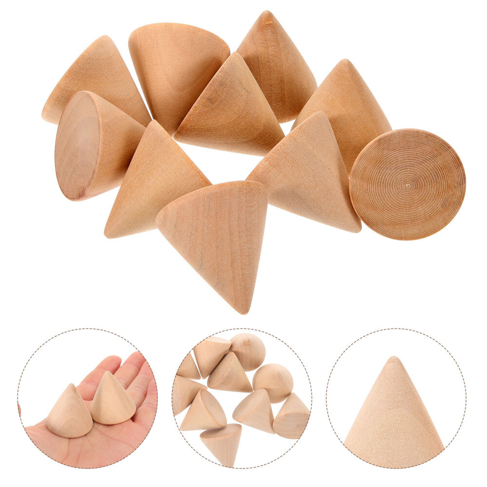 10pcs Miniature Wood Cone Wooden Geometric Shapes Unfinished Cones Crafts