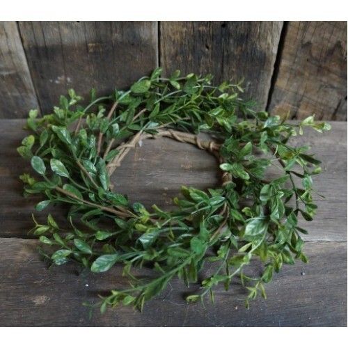 New Primitive TWIGGY GREEN BOXWOOD CANDLE RING Wreath 4.5″