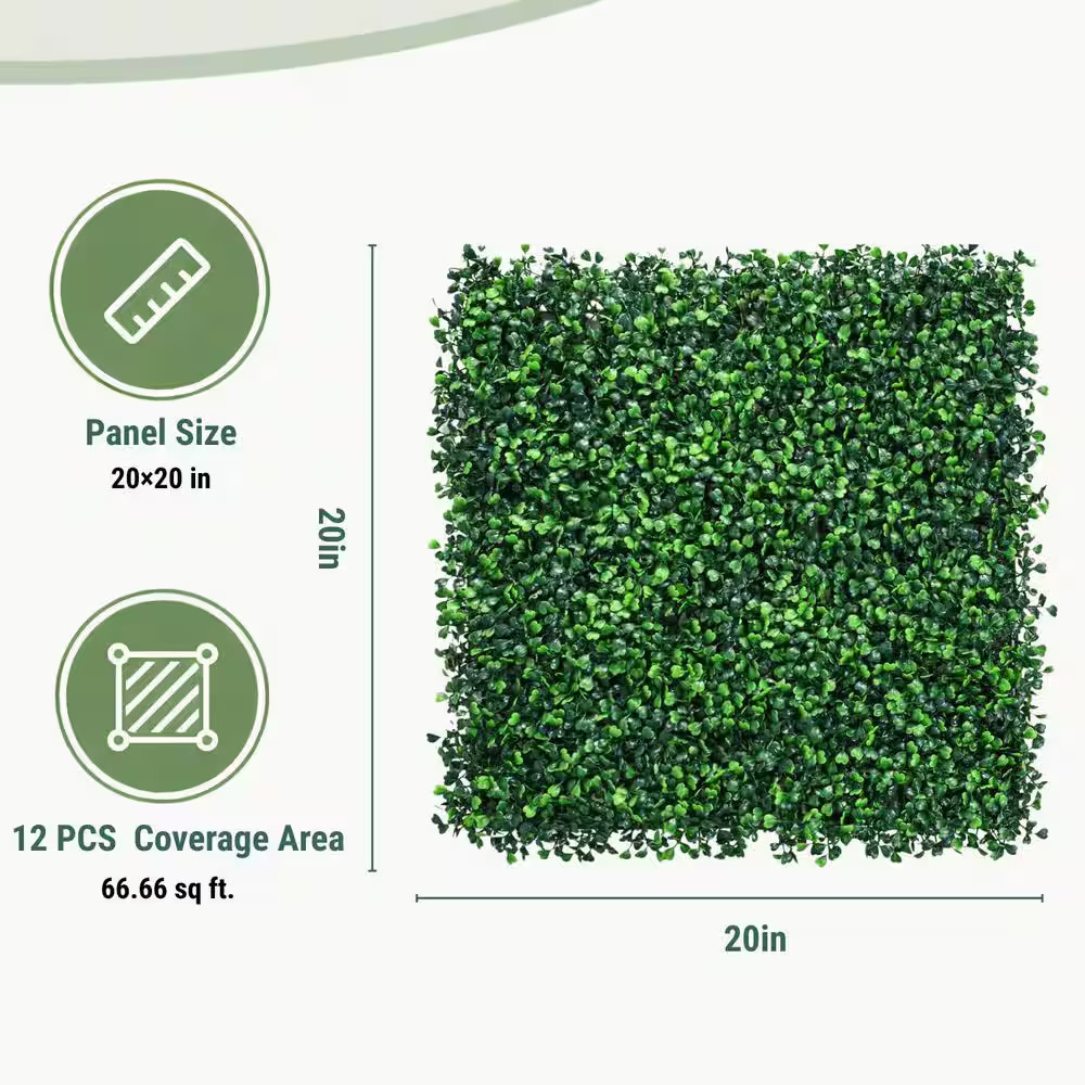 12 Pcs 20″X20″ Artificial Boxwood Panels UV Stable Faux Topiary Hedge Backdro…