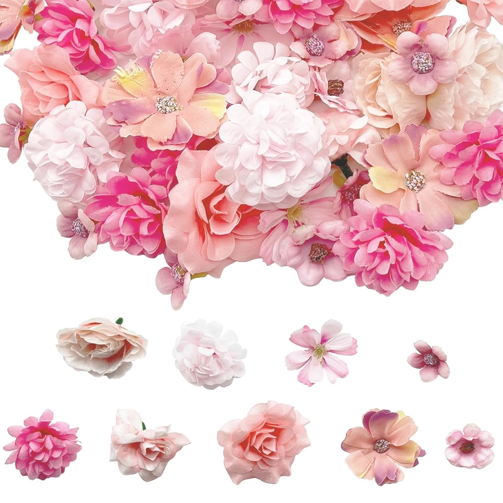 50 PCS Mini Pink Artificial Roses, Mixed Style Faux Flowers, Perfect for Gift…