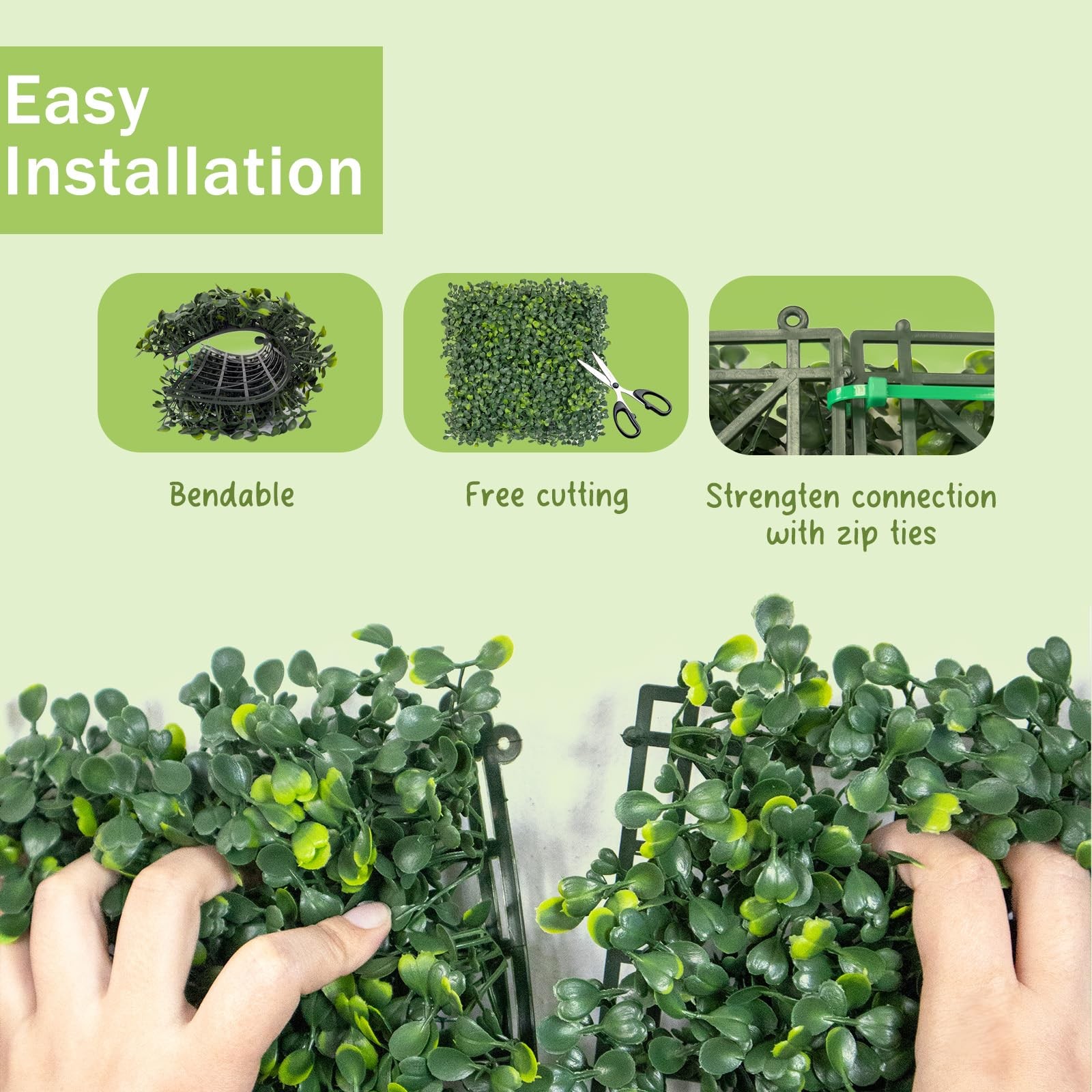 12 Artificial Boxwood Grass Wall Panels 10×10 Fake Greenery Backdrop ip Ties