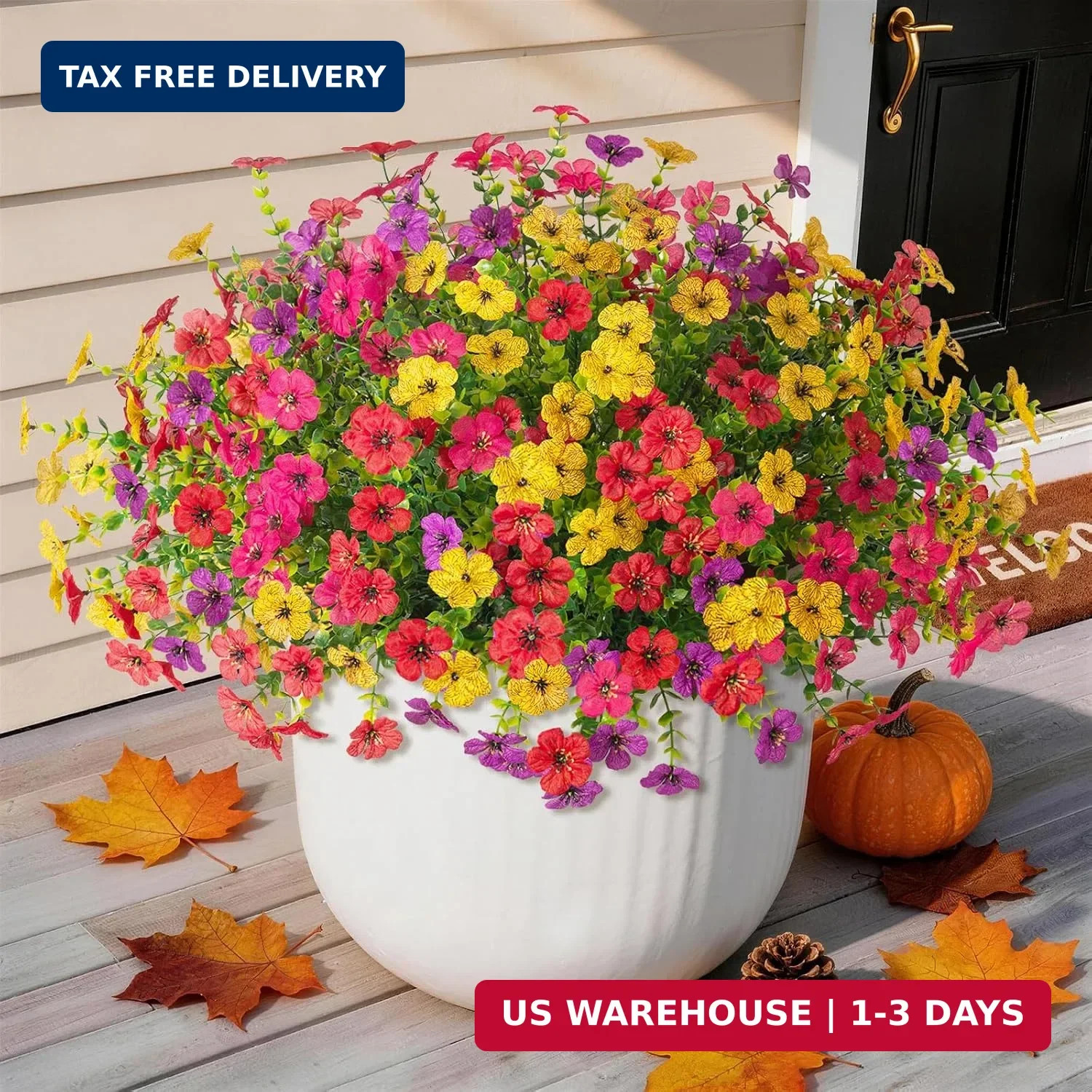 Artificial Fake Flowers Plants for Outdoors, 12 Bundles Multicolor Faux Silk Flo