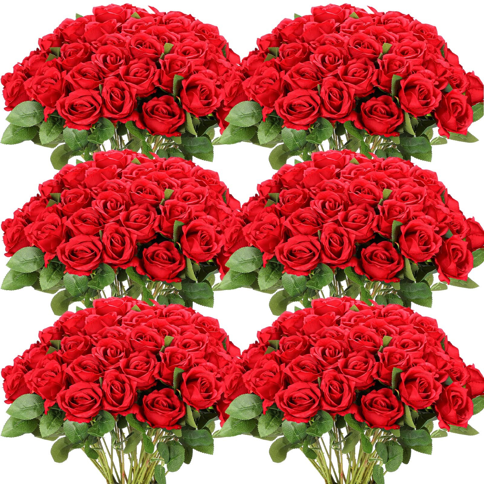 50 Pcs Artificial Rose Flower Bulk Realistic Silk Fake Roses with Long Stem P…
