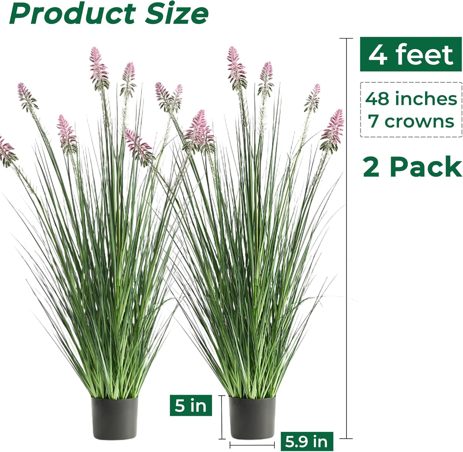 4Ft 2-Pack Artificial Horsetail Reed & Purple Cockscomb Flower Plants