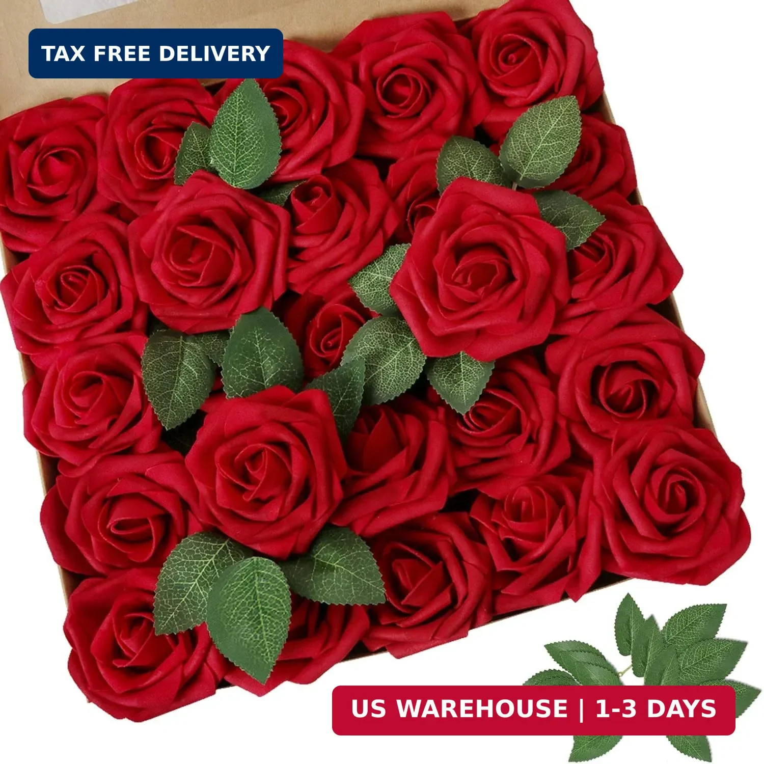 AmyHomie Artificial Flowers Dark Red Rose 25pcs Real Looking Fake Roses w/Stem f