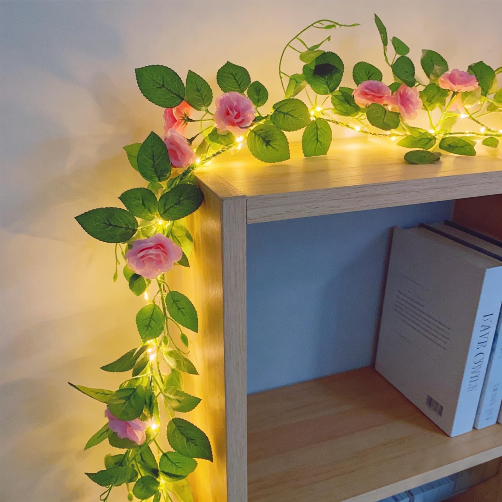 5.9ft Artificial Rose Flower Garland with 70 LED String Lights