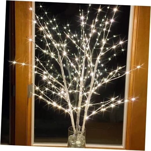 Lighted Birch White Tree Branches 33IN 180LED with Timer Plug in, Birch Tree