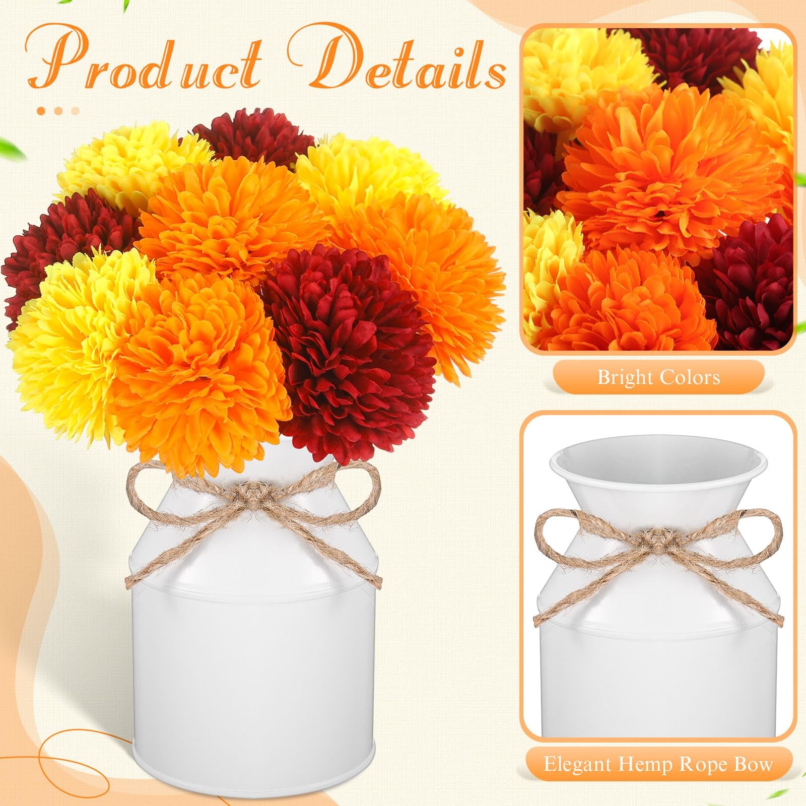 3 Sets Mexican Artificial Marigold Flowers 27 PCS Silk Mums Metal Pots