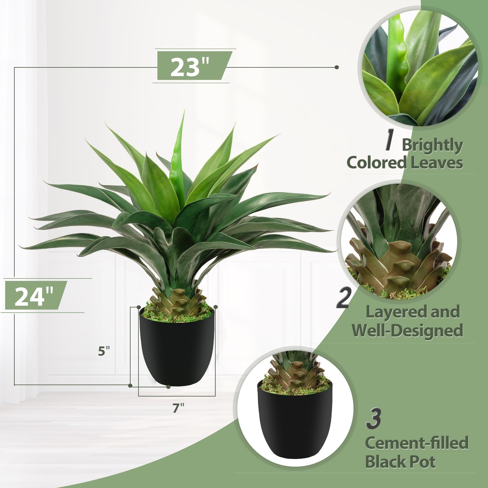 Artificial Agave Plant 2ft – 24″ Large Fake Aloe Vera Plants Indoor with Fake…