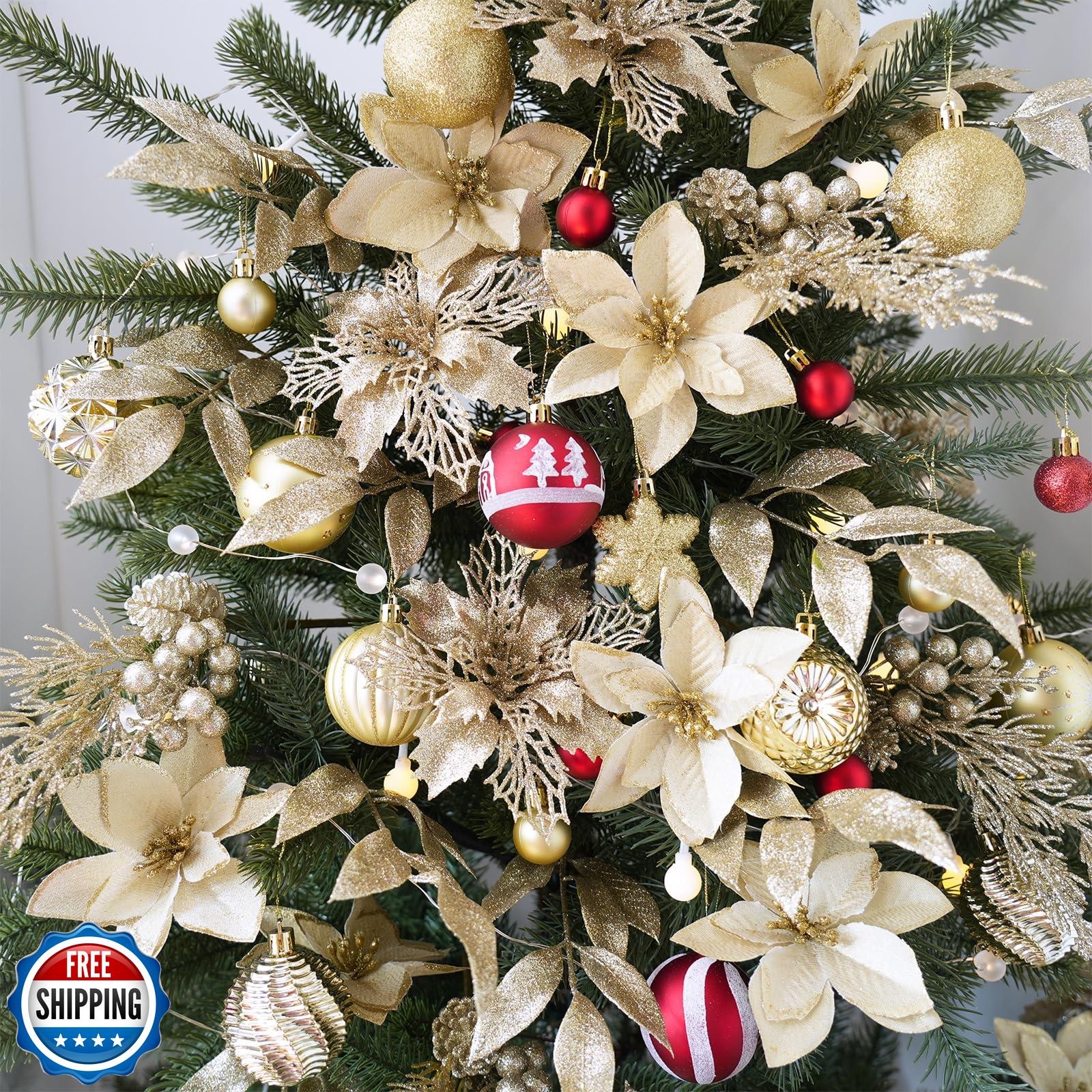 Winlyn 35 Pcs Christmas Artificial Poinsettia Flower Stems and Artificial Lea