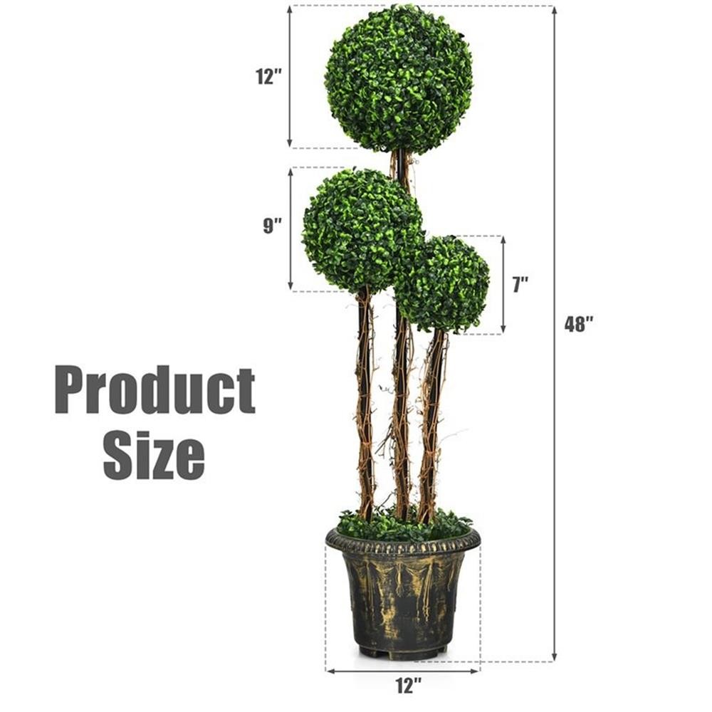 Pemberly Row Artificial Topiary Triple Ball Tree Plant w/ UV Resistant in Green