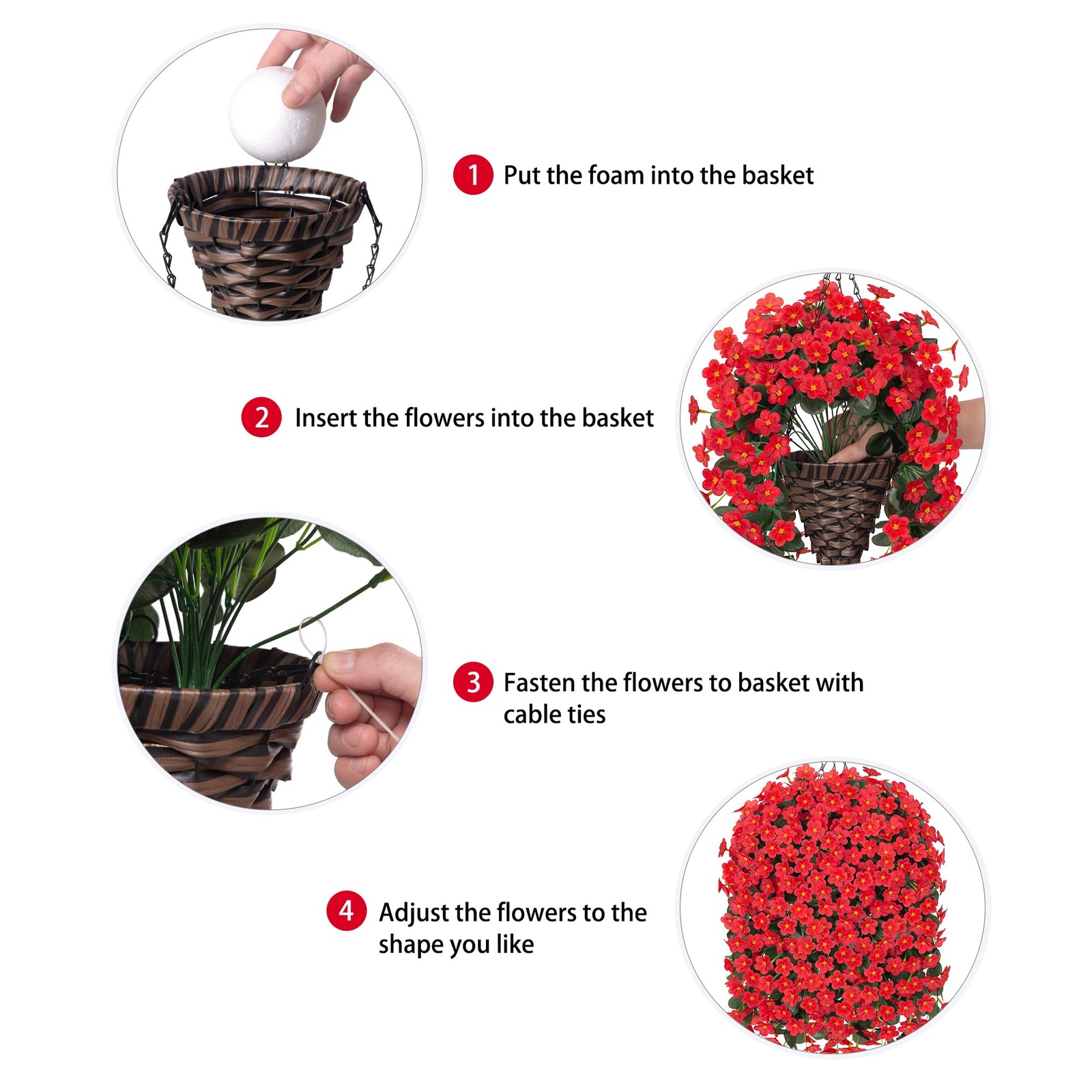 Artificial Fake Hanging Flowers Plants Basket for Outdoor Outside Spring Summ…
