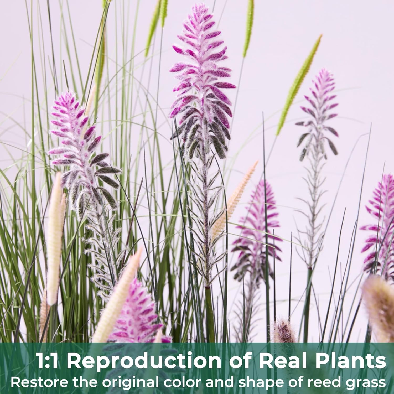 4Ft 2-Pack Artificial Horsetail Reed & Purple Cockscomb Flower Plants