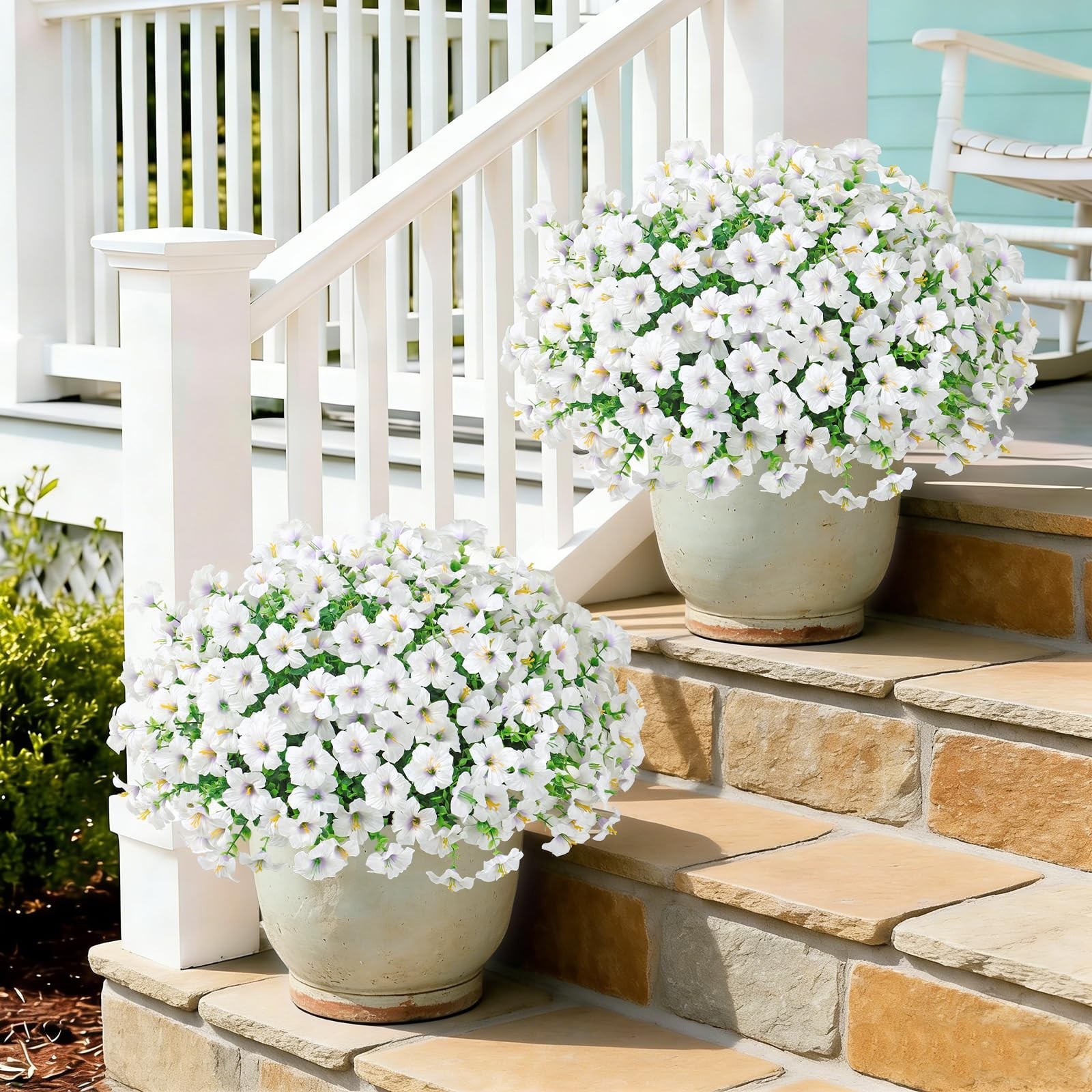 Artificial Flowers for Outdoor Decoration, 12PCS Faux White Petunias Silk Flo…