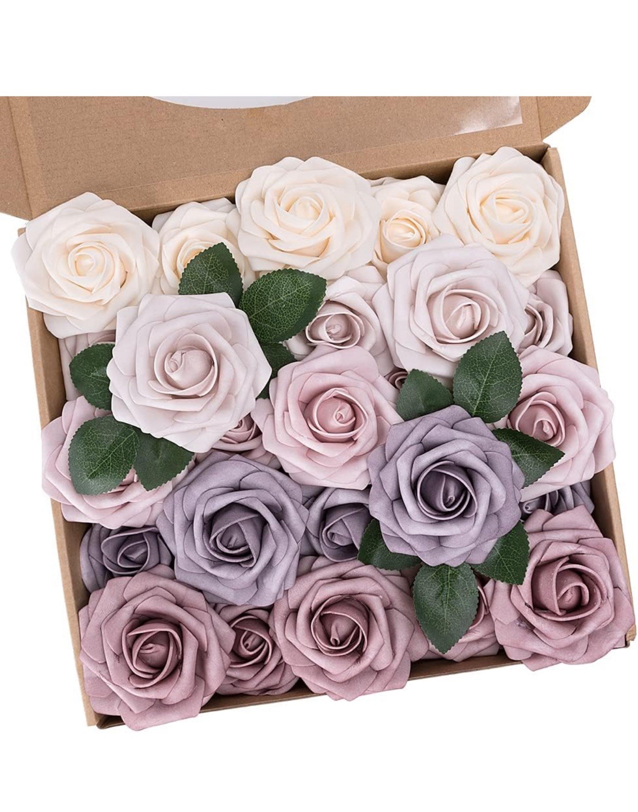 25 PCS Dusty Rose Series Artificial Roses Fake Flowers for DIY Wedding Bouquets