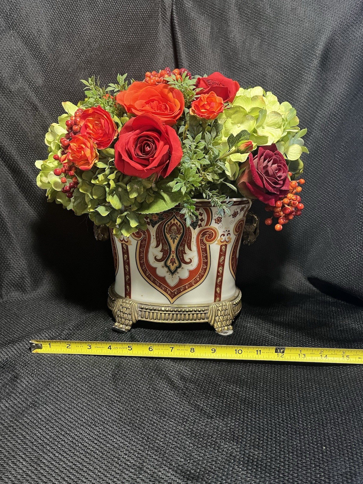 Stunning Diane James Home Floral Arrangement With Porcelain And Metal Vase
