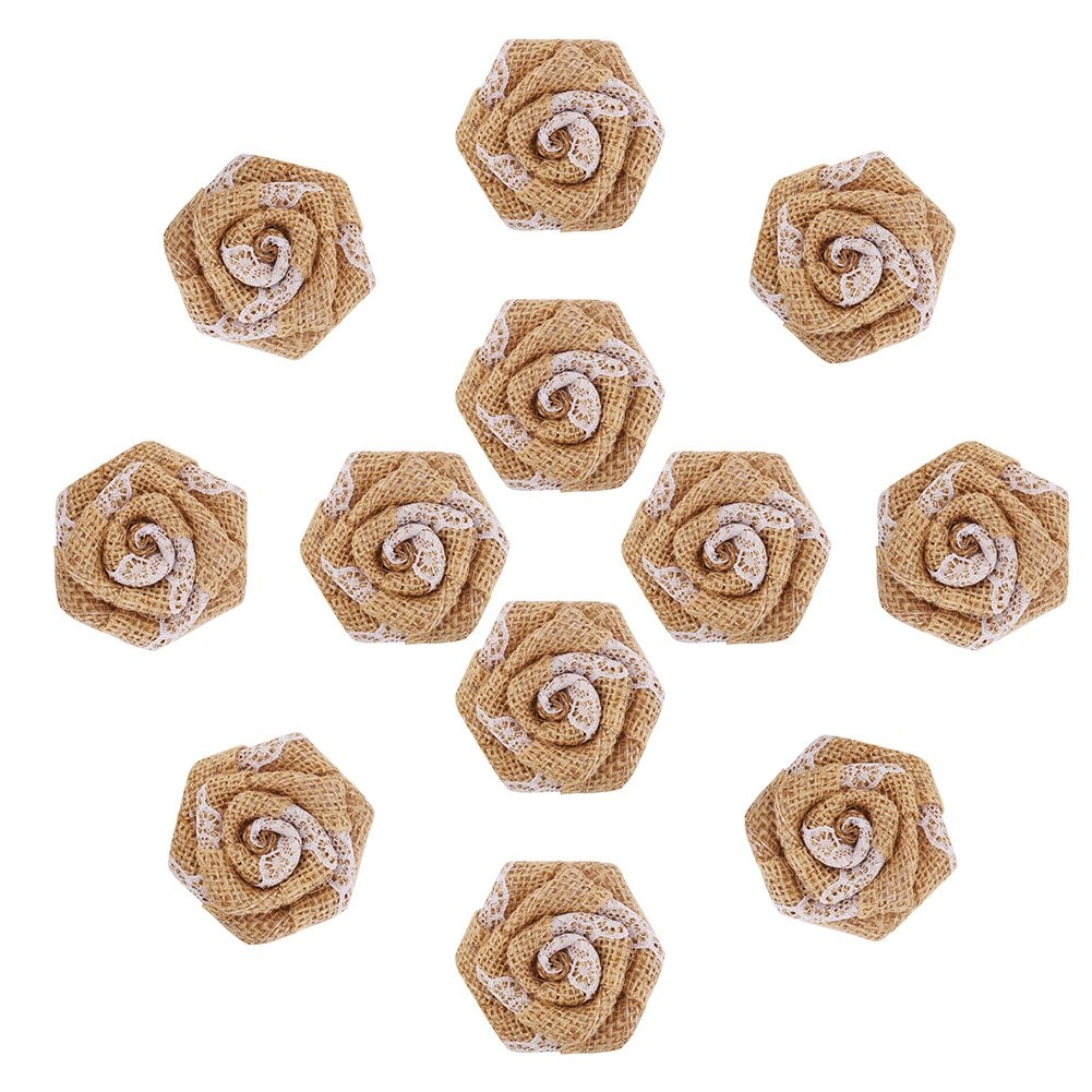 12 PCS Burlap Rose Flowers Wedding Decoration DIY Craft Floral Appliques