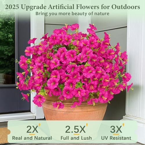 MARTINE MALL Look Real Artificial Flowers for Outdoors, 12 Bundles Fuchsia