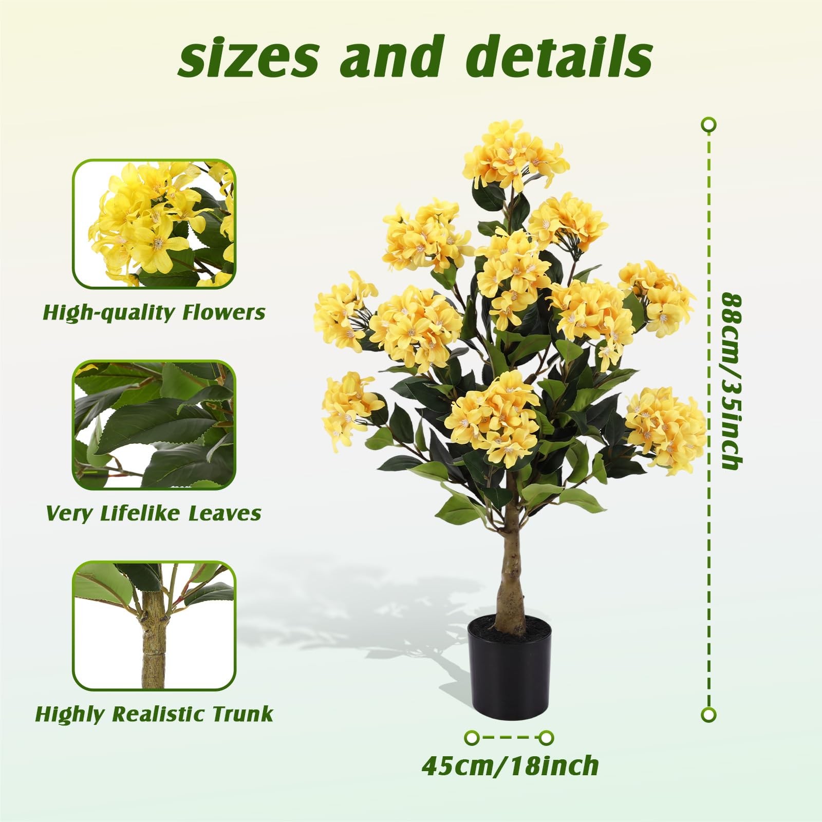 2 Pack 3ft Artificial Hydrangea Tree Faux Hydrangea Plant Indoor Outdoor Fake…