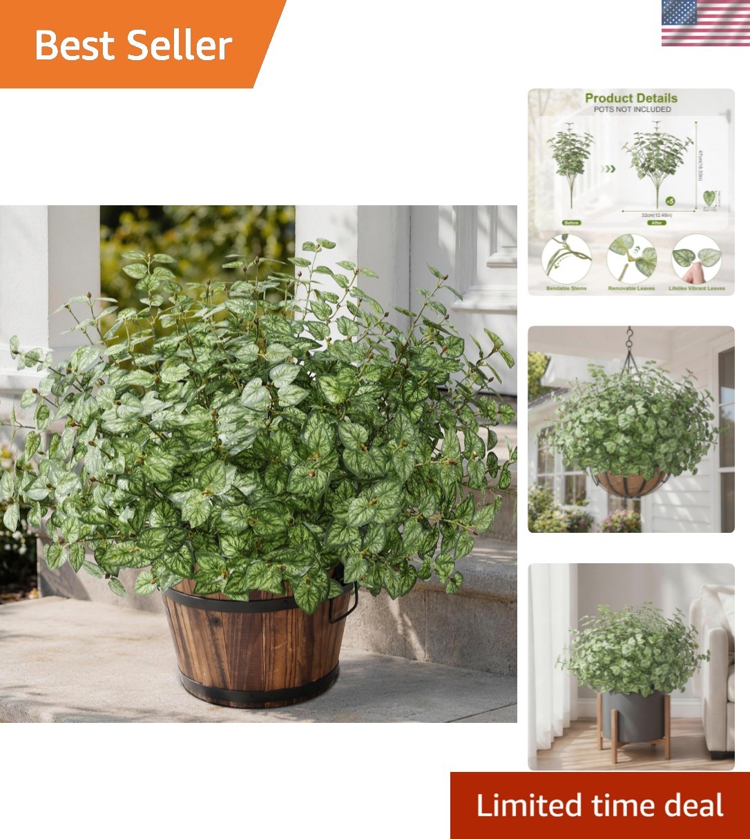 Artificial Plants Outdoor 5 Pcs, Faux Greenery Plants Outdoor UV Resistant Si…