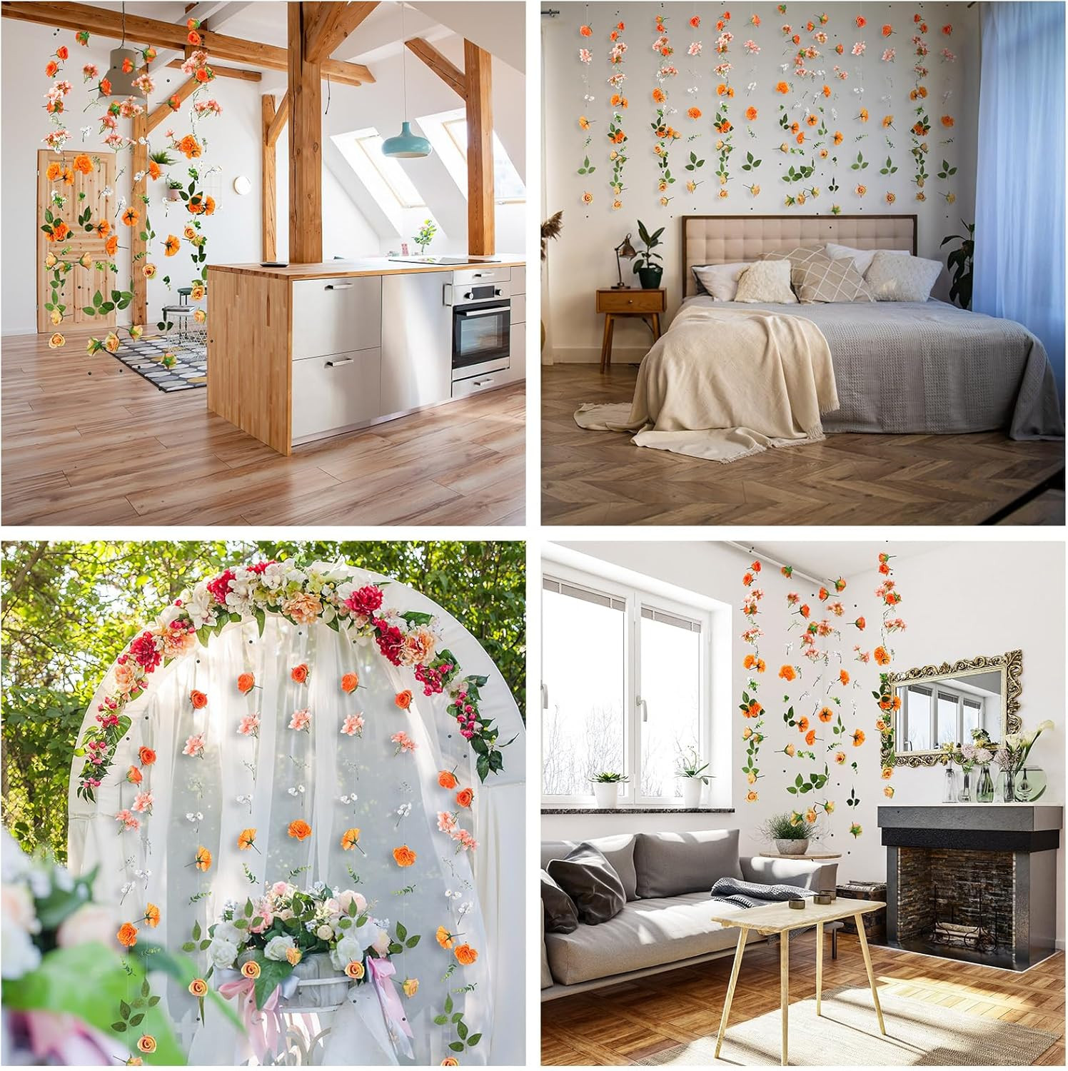 6 Pcs 35.4 Ft Flower Garlands Artificial Wildflower Vines Floral Hanging Backdro