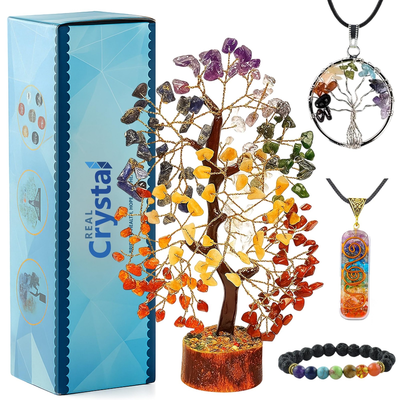 7 Chakra Healing Crystal Gift Set – Premium 300-Bead Gemstone Money Tree, Pro…