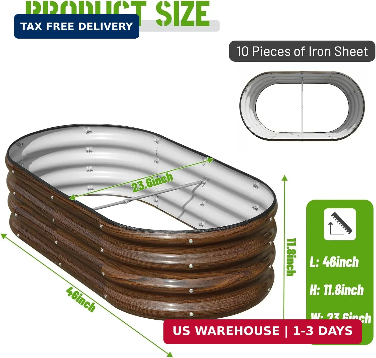 SnugNiture Galvanized Raised Garden Bed, 4x2x1ft Oval Metal Planter Box for Plan