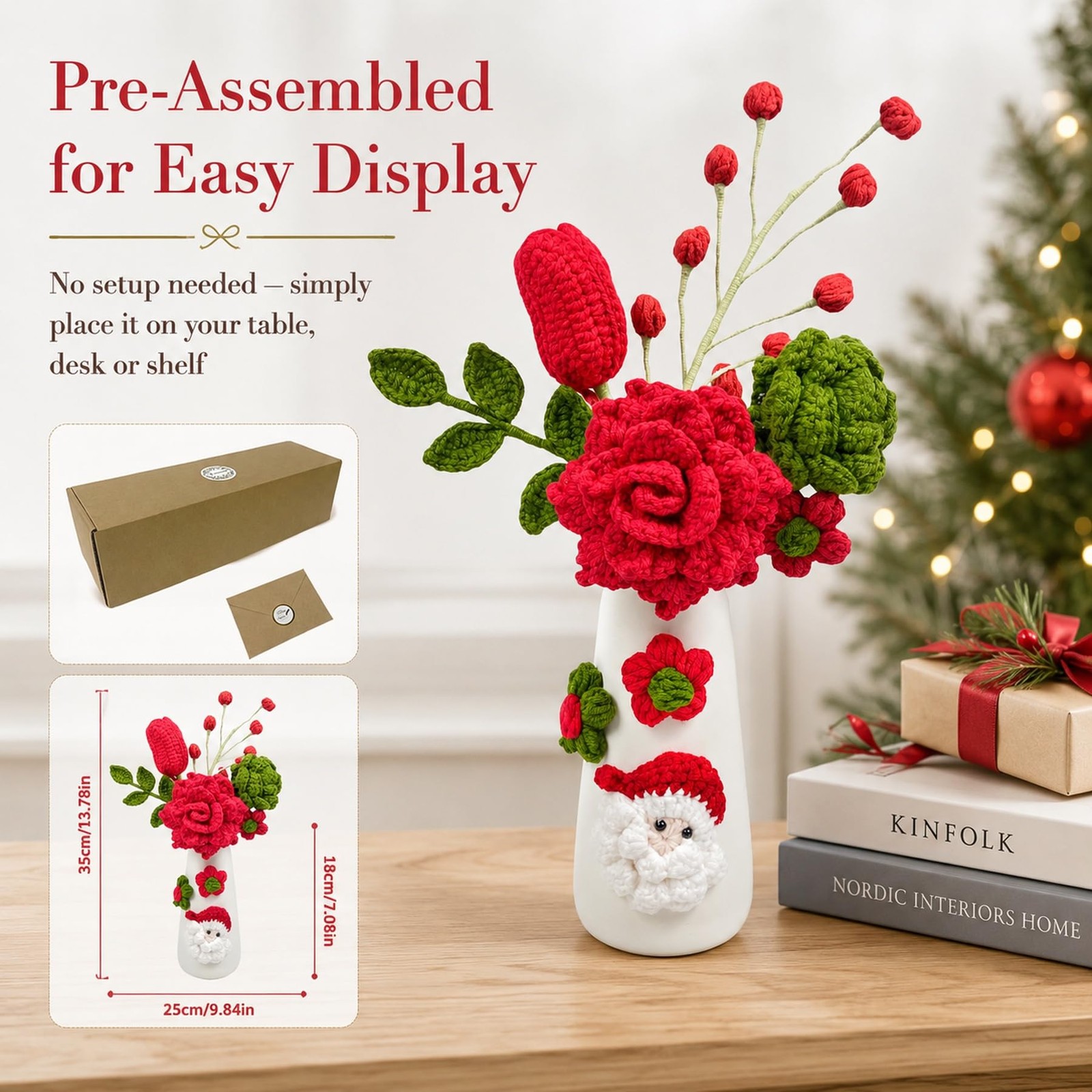 Crochet Christmas Flowers Artificial with Vase for Christmas New Year Decorat…