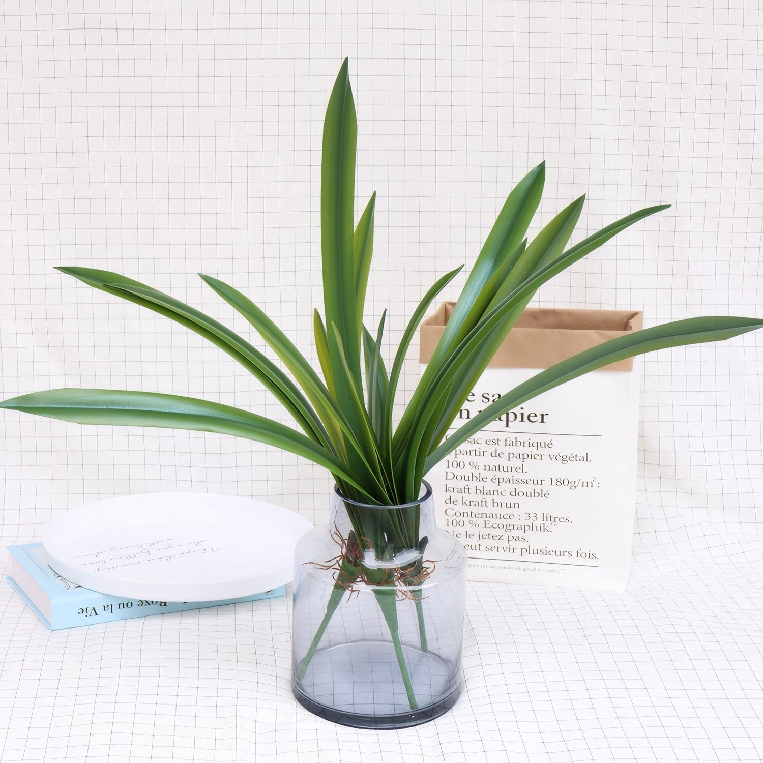 3 PCS 17 Inch Artificial Cymbidium Clivia Faux Orchid Leaves Green Plants