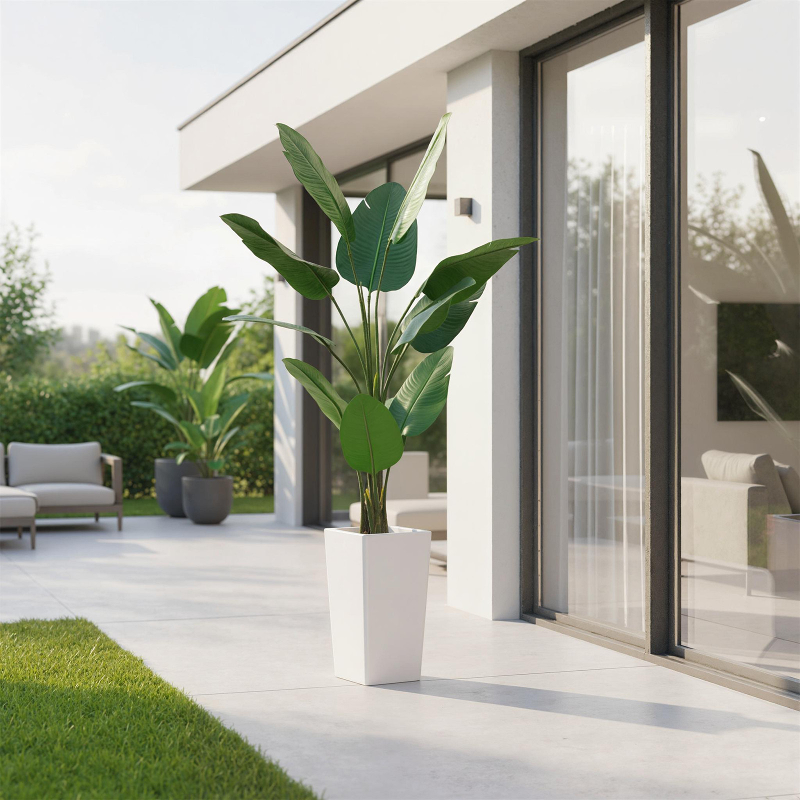 4.8FT Artificial Banana Tree in White Planter Faux Tropical Floor Plant for Home