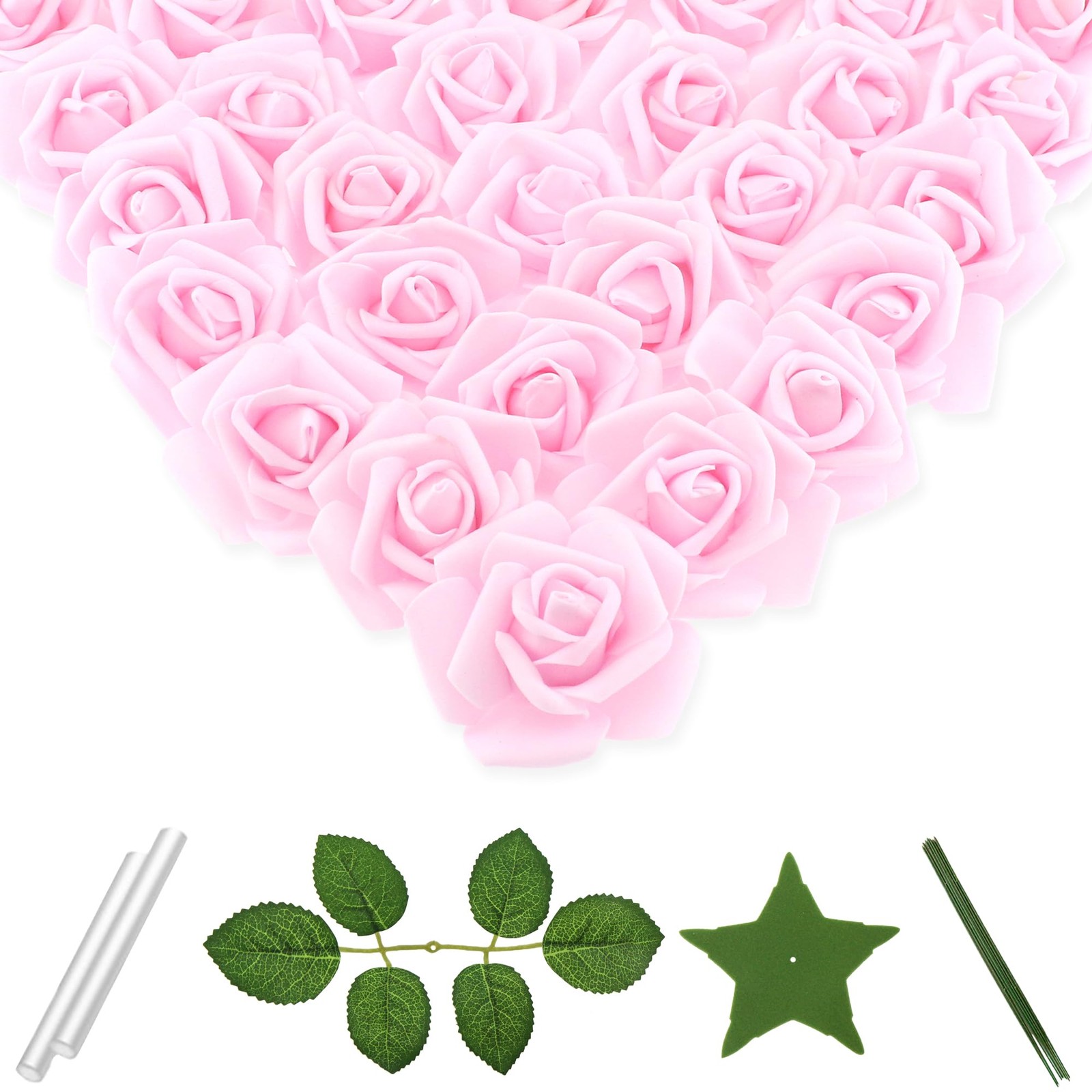 100 PCS 3 Inch Light Pink Artificial Fake Foam Rose Head Flowers Decor