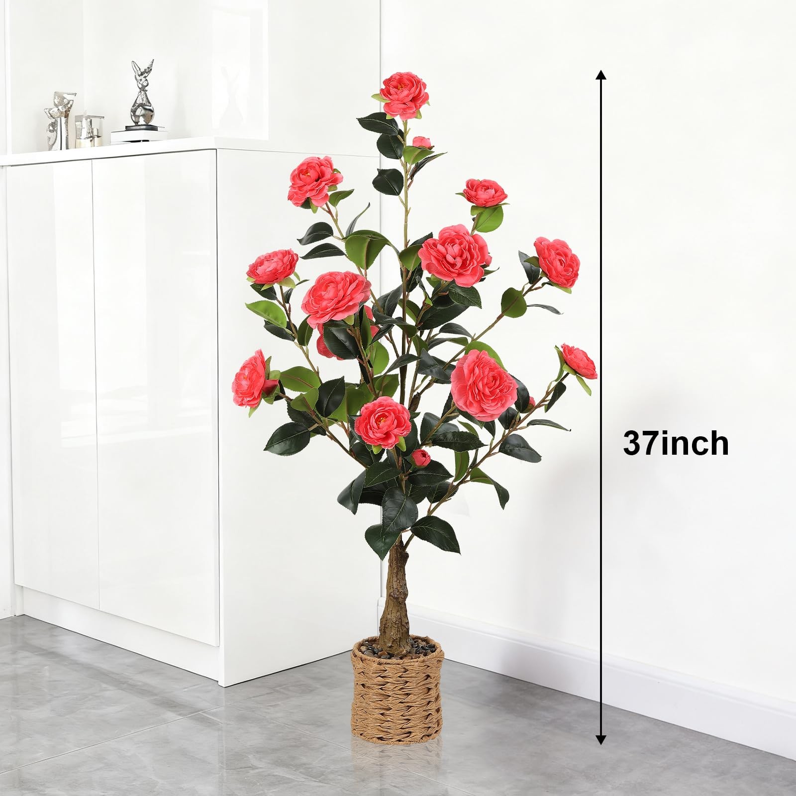2Pack Artificial Camellia Tree, 3Ft Faux Pink Camellia Plant in Pot, Fake Out…