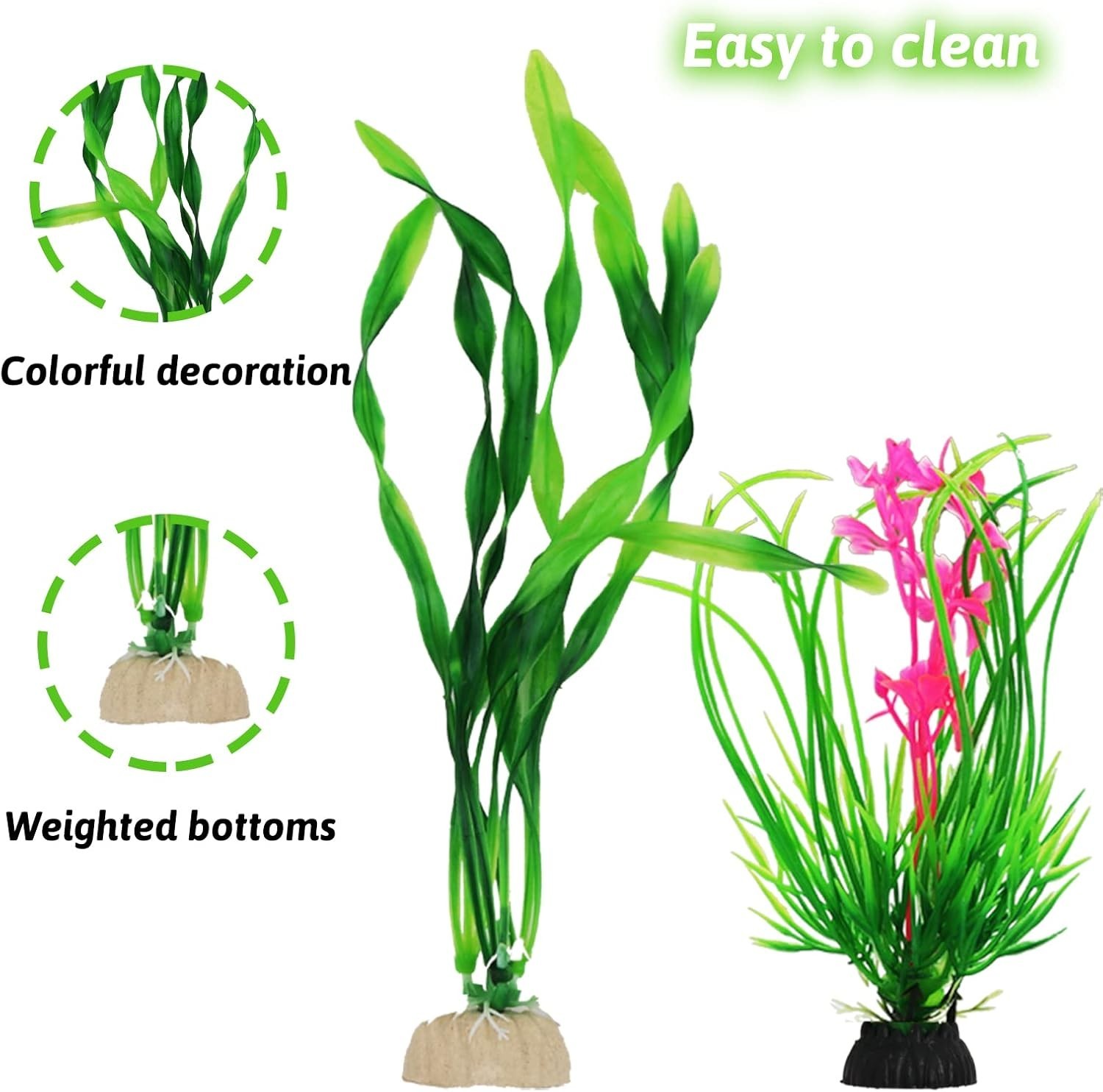 Fish Tank Accessories Aquarium Decorations Plants, 9Pcs Green Fish Tank
